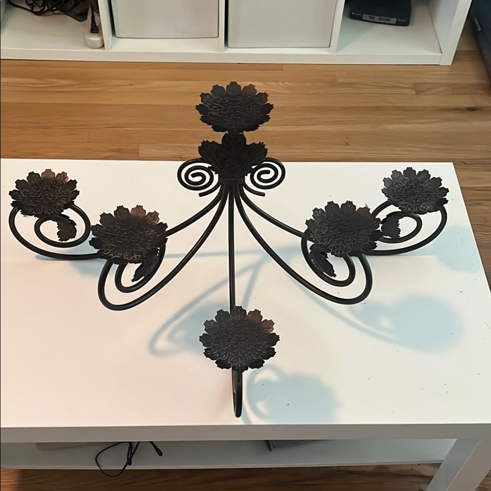 PartyLite Black Candle Holder with Elegant Scroll Design